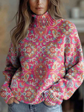 ANNABELLE™|RETRO ETHNIC FLORAL TURTLENECK