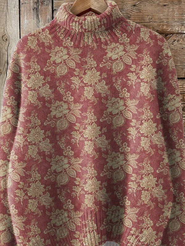 ROSE™|RETRO ROSE PRINT TURTLENECK