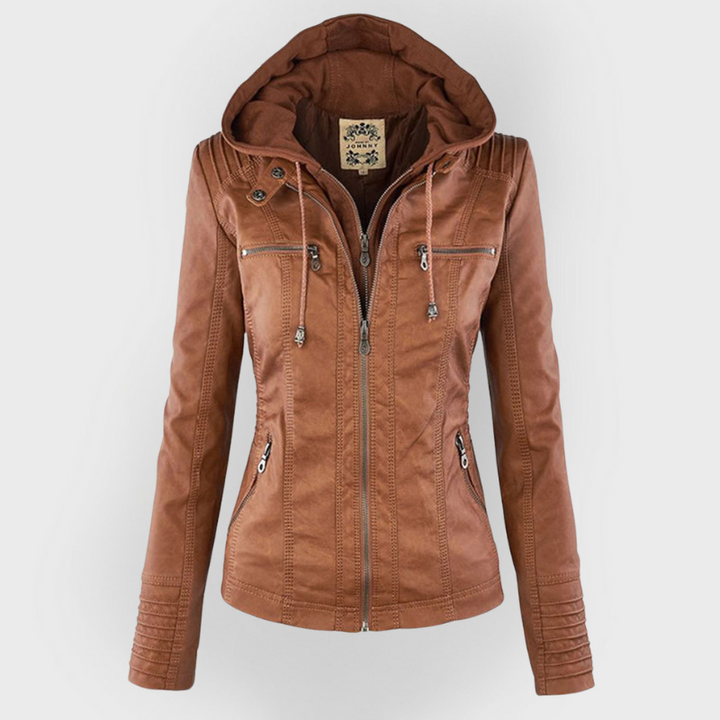 MEGAN™|Giacca di pelle alla moda con cappuccio