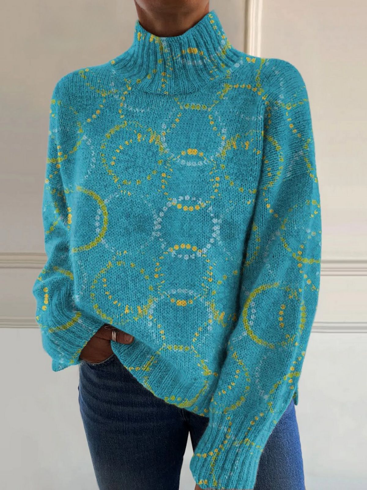 NORA™|BRIGHT ART PRINT TURTLENECK