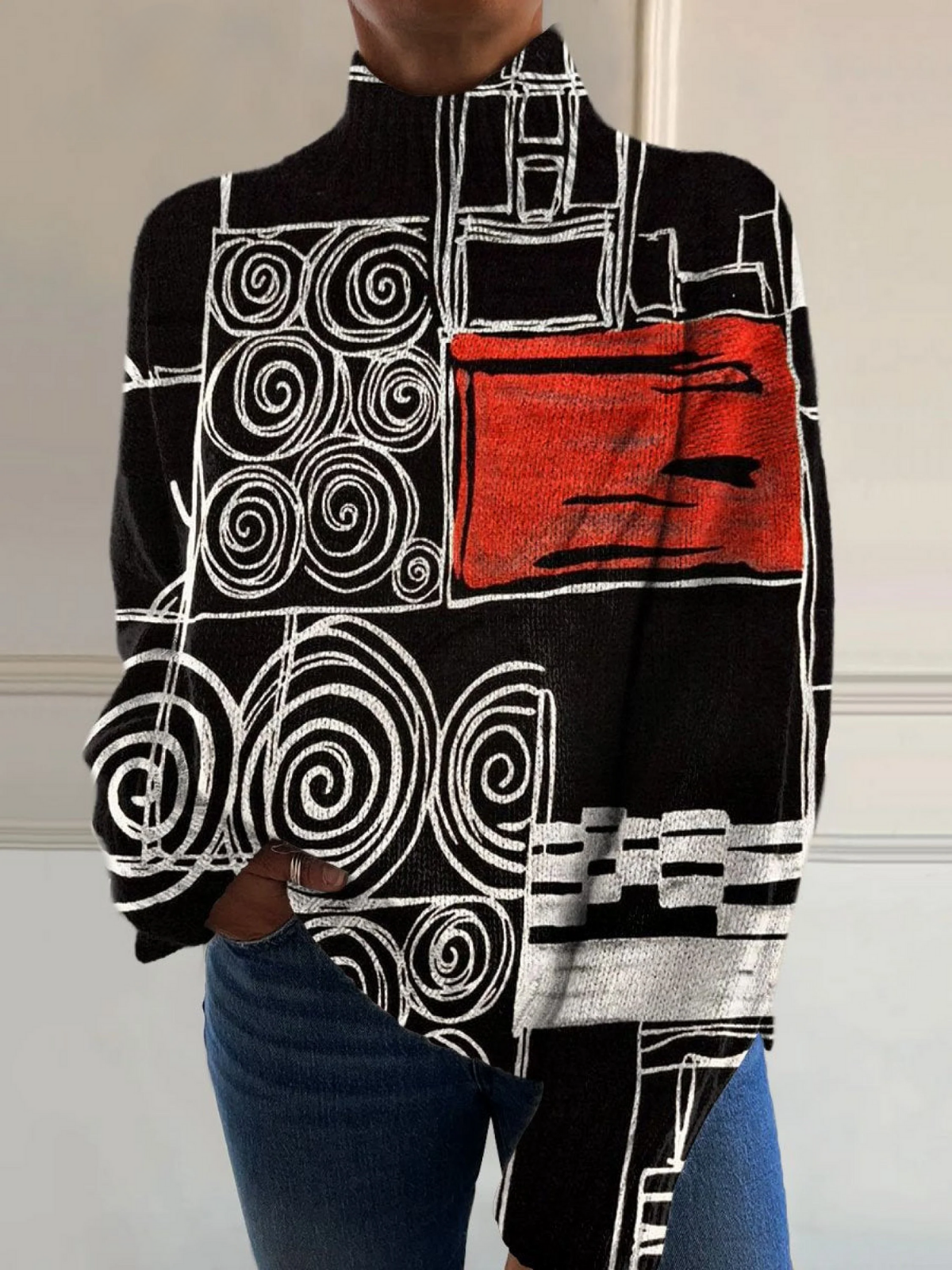 EVA™|ABSTRACT COLOUR BLOCK ART SWEATER