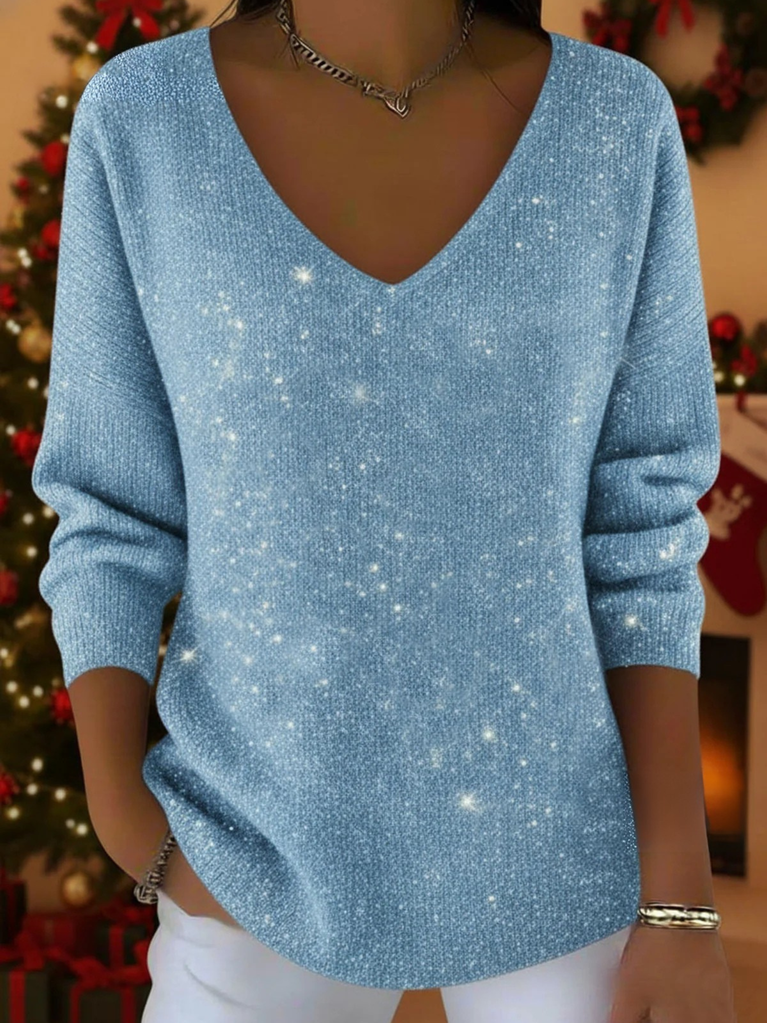 VIANA™|FESTIVE V NECK JUMPER