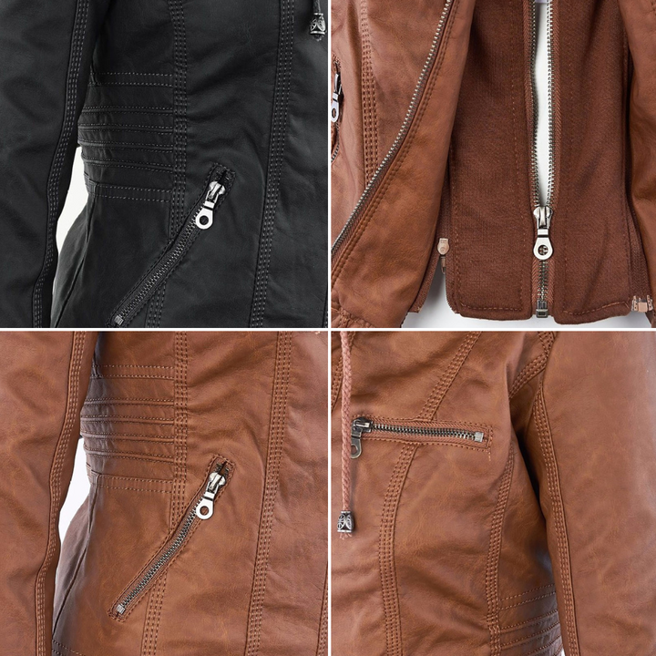 MEGAN™|Giacca di pelle alla moda con cappuccio