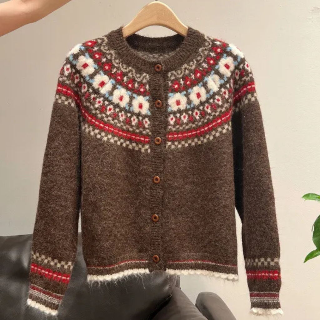 SARAH™|RETRO ROUND NECK CARDIGAN