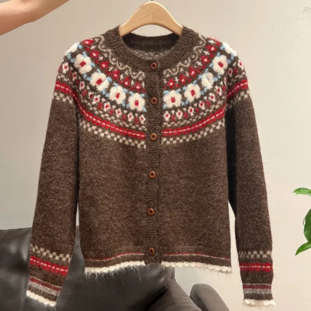 SARAH™|RETRO ROUND NECK CARDIGAN