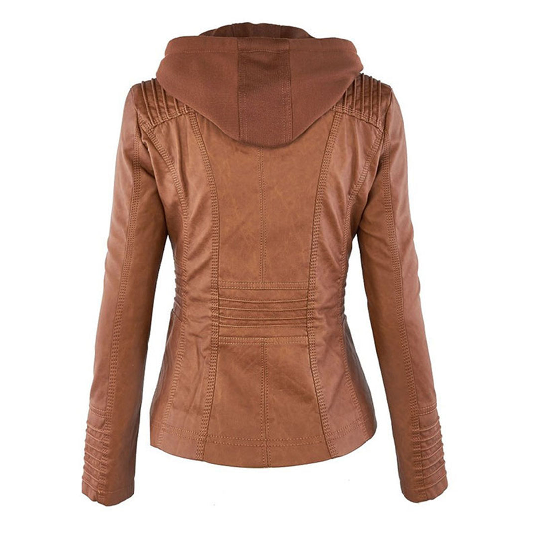 MEGAN™|Giacca di pelle alla moda con cappuccio