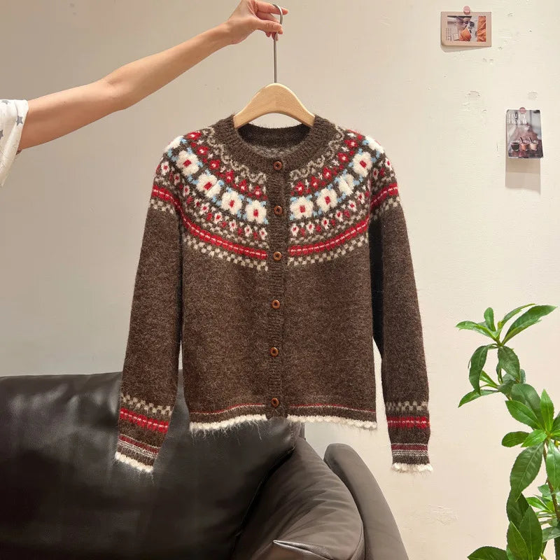 SARAH™|RETRO ROUND NECK CARDIGAN