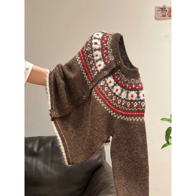 SARAH™|RETRO ROUND NECK CARDIGAN
