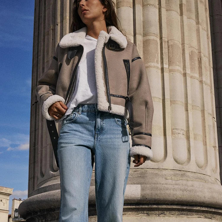 ABIGAIL™|Giacca in pelle versatile khaki