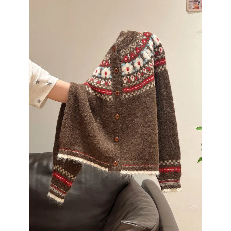 SARAH™|RETRO ROUND NECK CARDIGAN