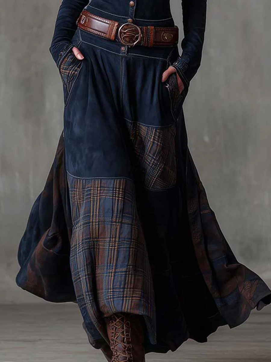 VALERIA™|VINTAGE NAVY CHECK MAXI DRESS
