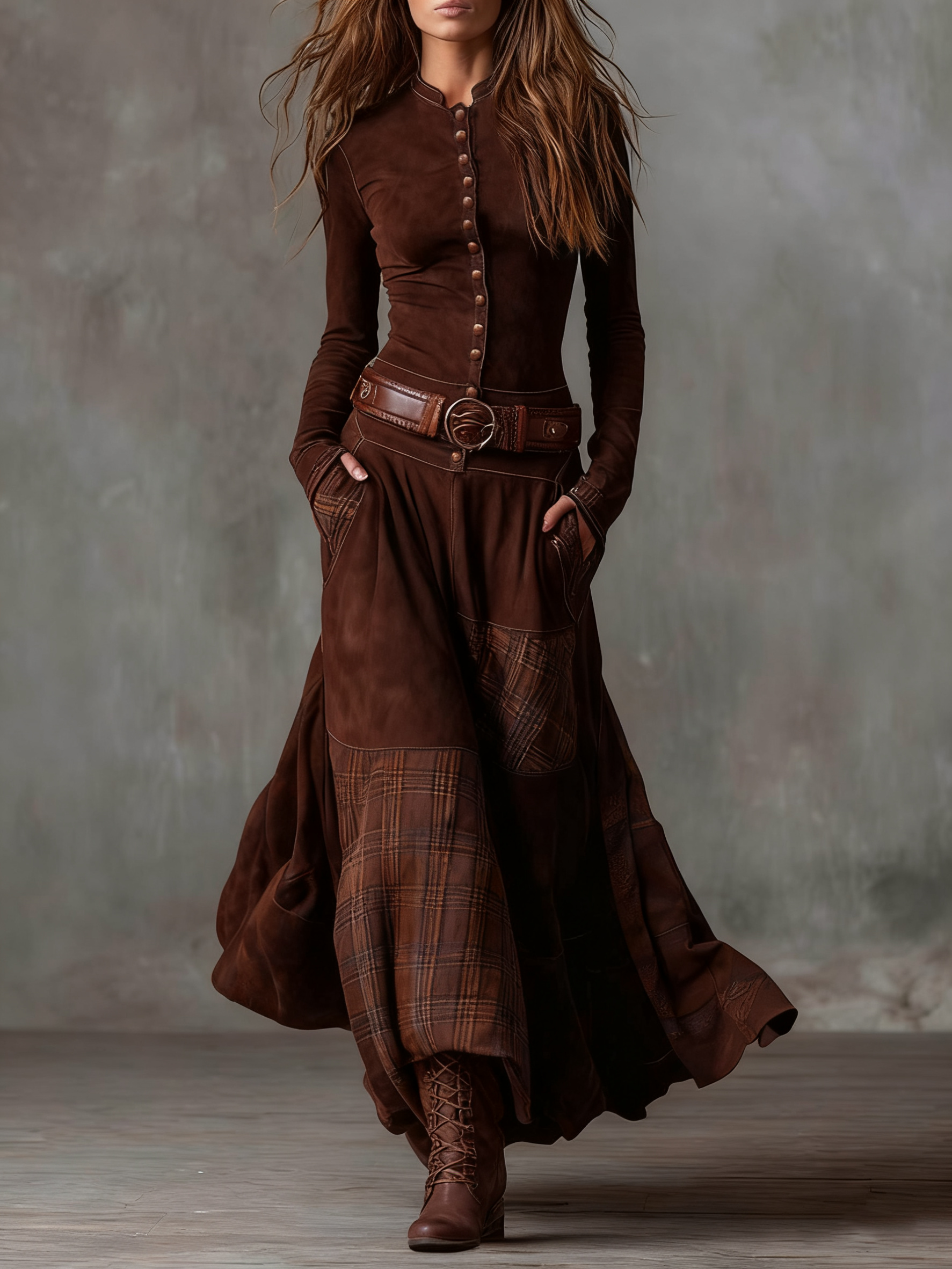 VALERIA™|VINTAGE NAVY CHECK MAXI DRESS
