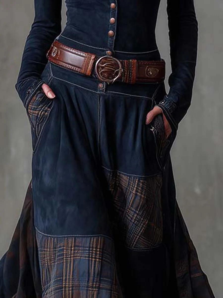 VALERIA™|VINTAGE NAVY CHECK MAXI DRESS