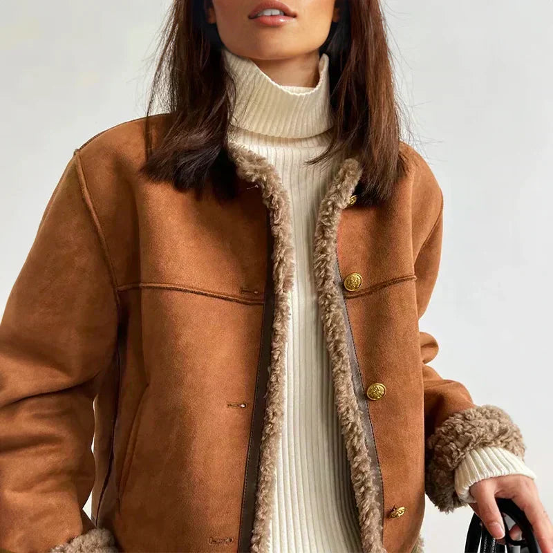 OLIVIA™|Giacca Marrone Calda in Pelle
