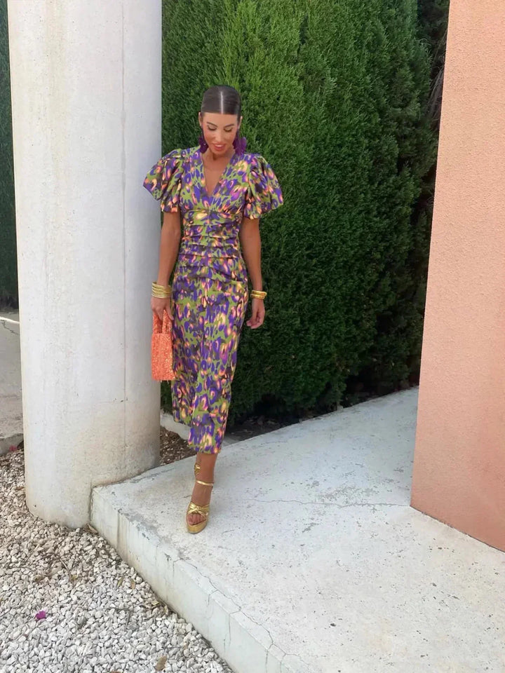 Giada | Abito Midi Colorato a Pieghe